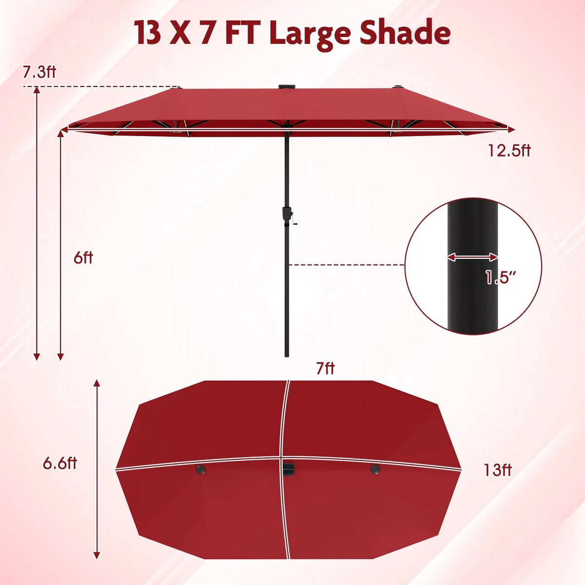 13 FT Double-Sided Patio Umbrella with Solar LED Lights, photo 30 of 30