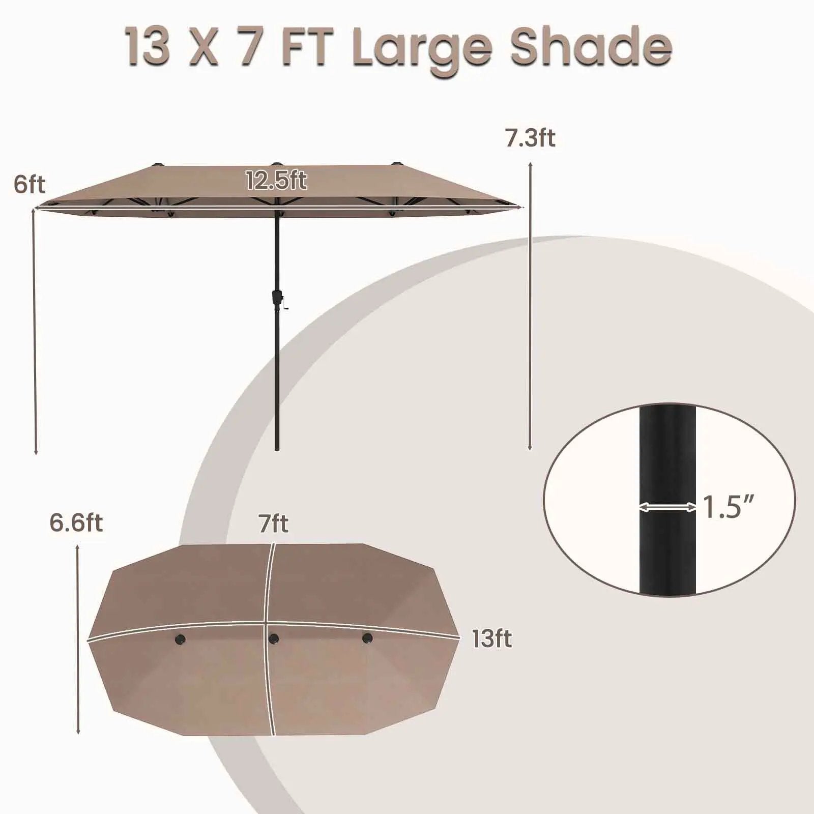 13 FT Large Patio Umbrella Outdoor Double-Sided Table Market Umbrella with Crank Handle-Beige by DirectDeals