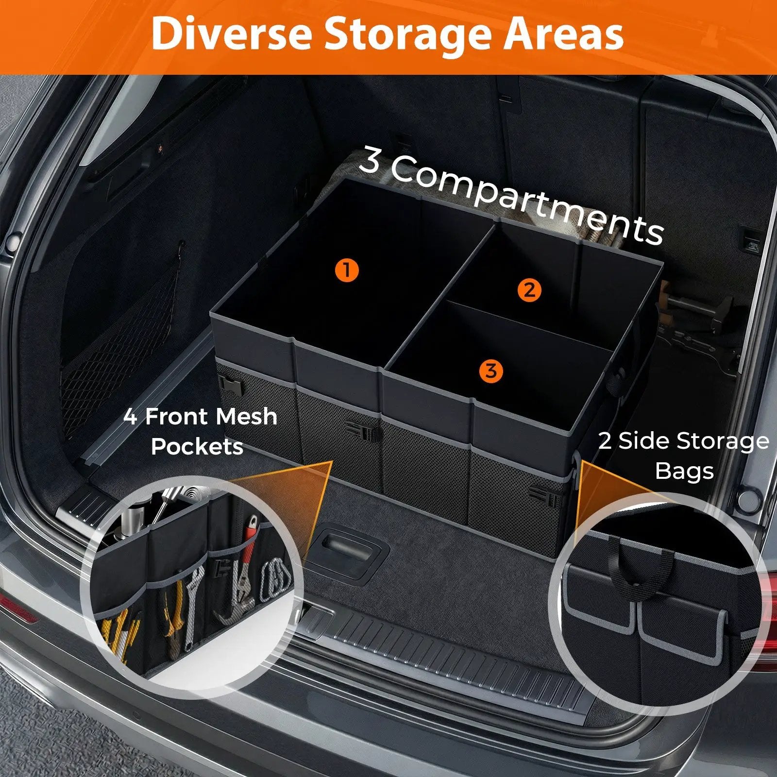 13 Gallon Car Trunk Organizer with Removable Divider and 6 Pockets-Black by DirectDeals
