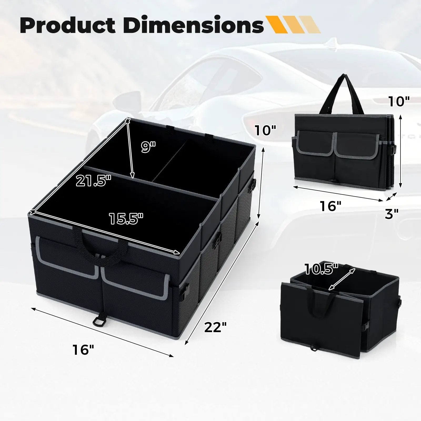 13 Gallon Car Trunk Organizer with Removable Divider and 6 Pockets-Black by DirectDeals