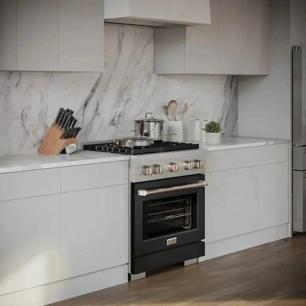 ZLINE 30"Paramount Dual Fuel Range Stainless Steel, Black Matte, SDR-BLM-30 by Farmhouse Kitchen and Bath