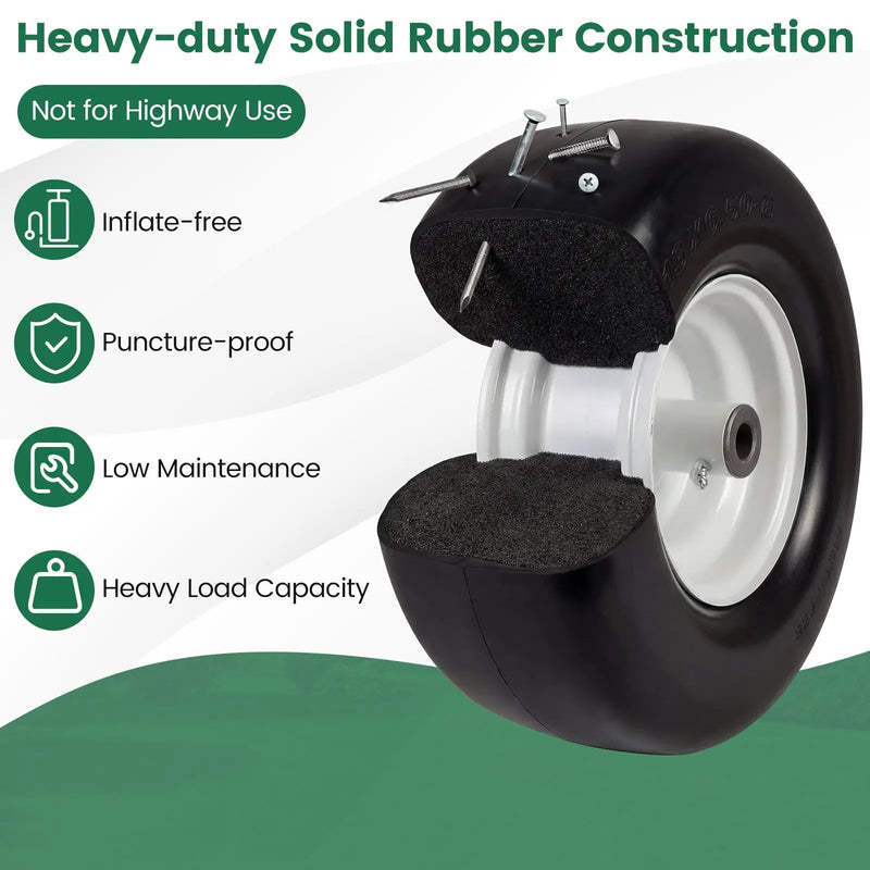 13 x 6.50-6 Flat Free Tires and Wheels 2 Pack Solid Rubber Tires-White by DirectDeals