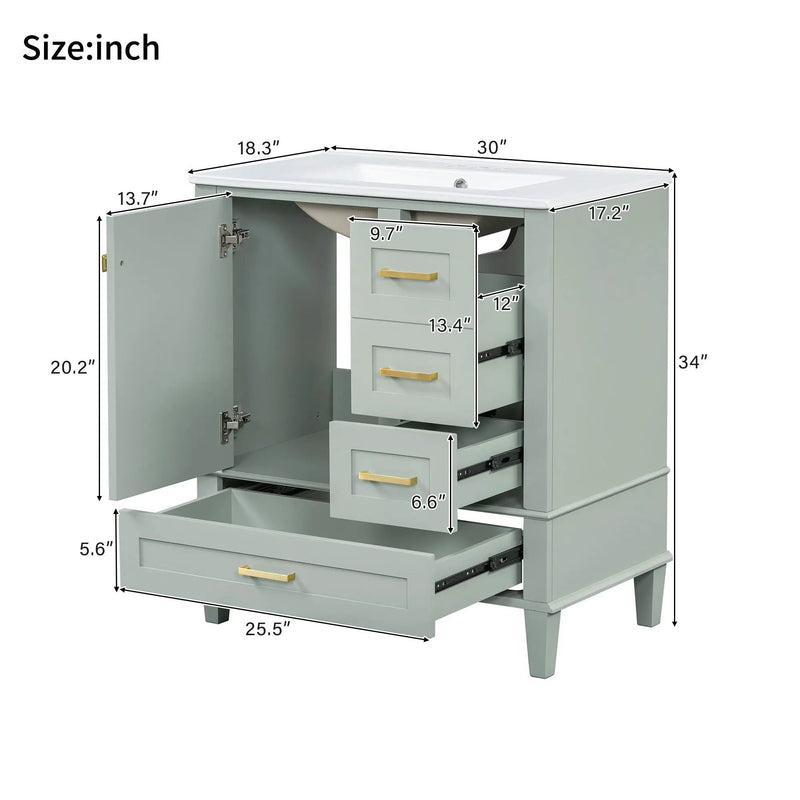 Bathroom Vanity, Modern Bathroom Cabinet With Sink Combo Set, Bathroom Storage Cabinet With A Soft Closing Door And 3 Drawers, Solid Wood Frame by Unique Piece Furniture