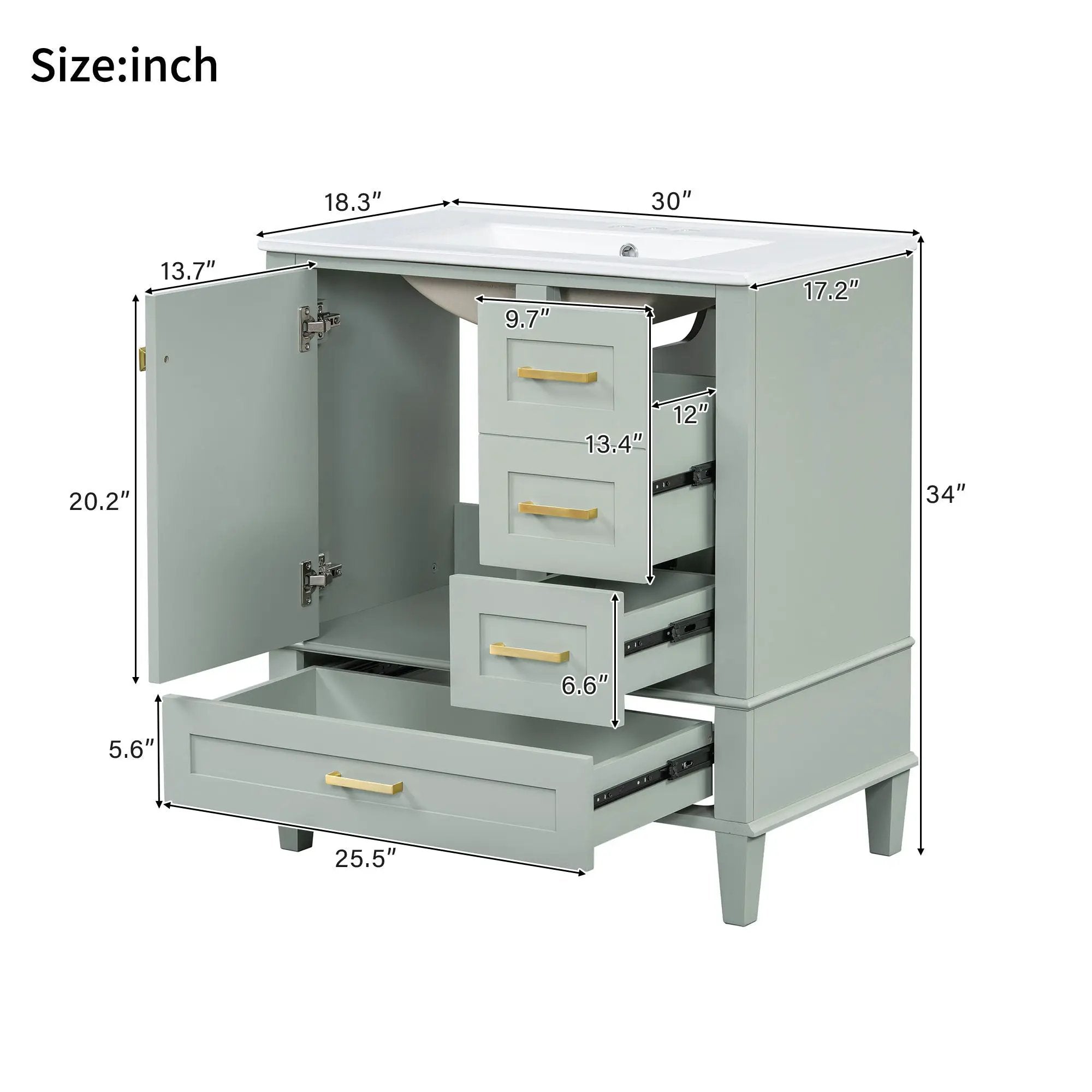 Bathroom Vanity, Modern Bathroom Cabinet With Sink Combo Set, Bathroom Storage Cabinet With A Soft Closing Door And 3 Drawers, Solid Wood Frame by HouseOfZazla