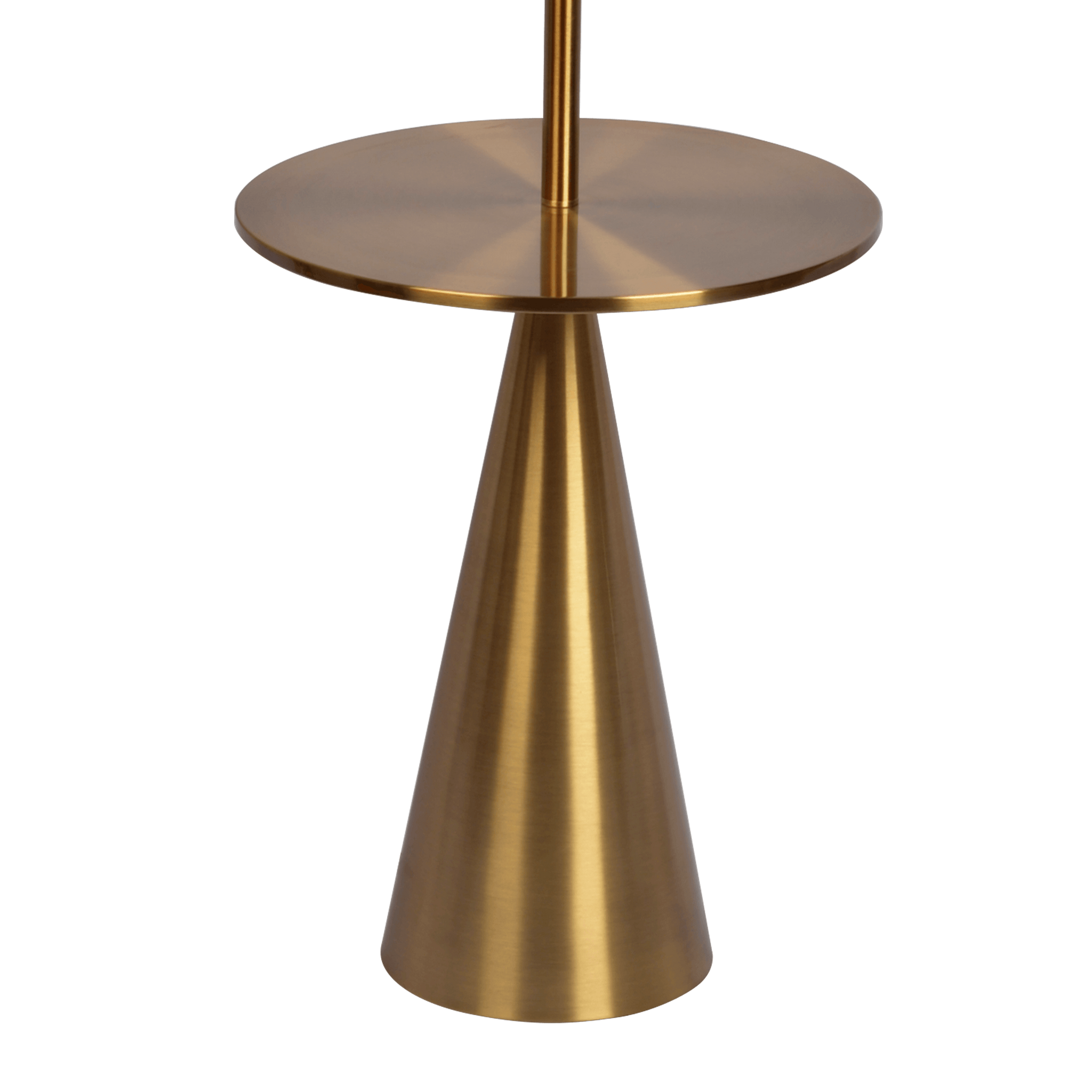 Celestial Modern Floor Lamp with Brass Accent Table and Large White Shade by BLAKHOM