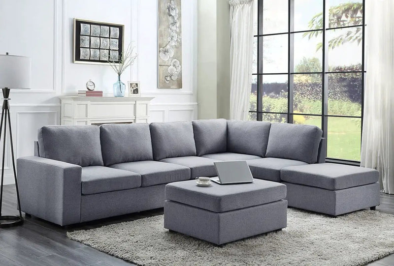 Cassia - 7 Seat Reversible Modular Sectional Sofa With Ottoman by Unique Piece Furniture