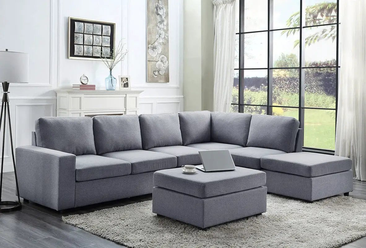 Cassia - 7 Seat Reversible Modular Sectional Sofa With Ottoman by HouseOfZazla