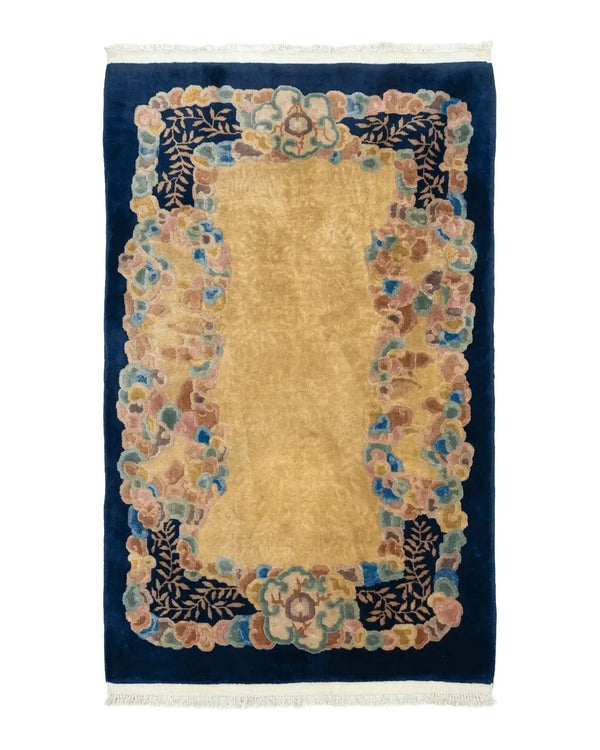 Chinese Wool Rug 3x5, Vintage Carpet, Handmade
