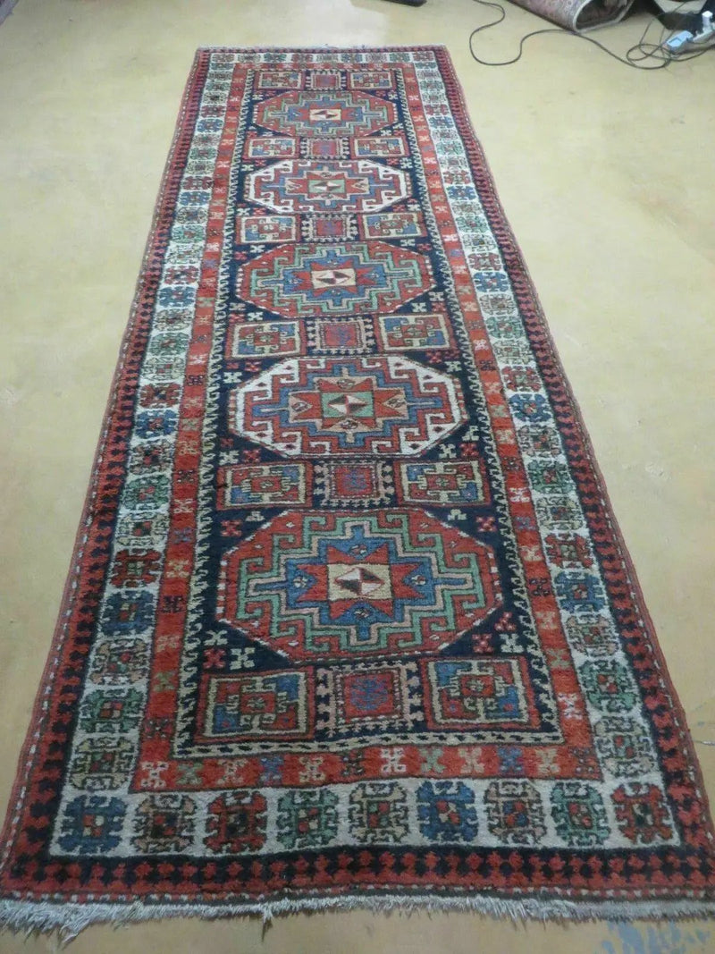 3 '4" X 10' Vintage Handmade Turkish Kazak Caucasian Wool Runner Rug Red Nice by Jewel Rugs