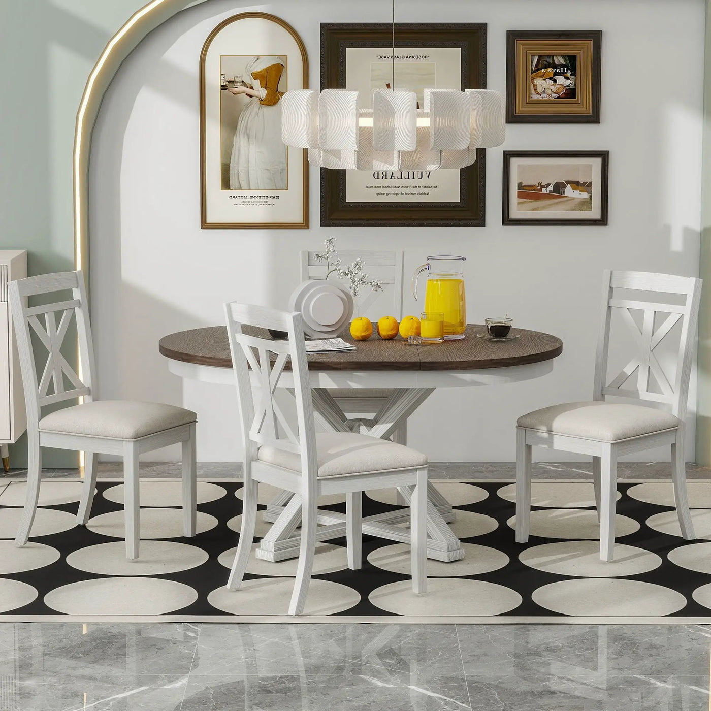 Dining Set With Extendable Round Table And 4 Upholstered Chairs by Unique Piece Furniture