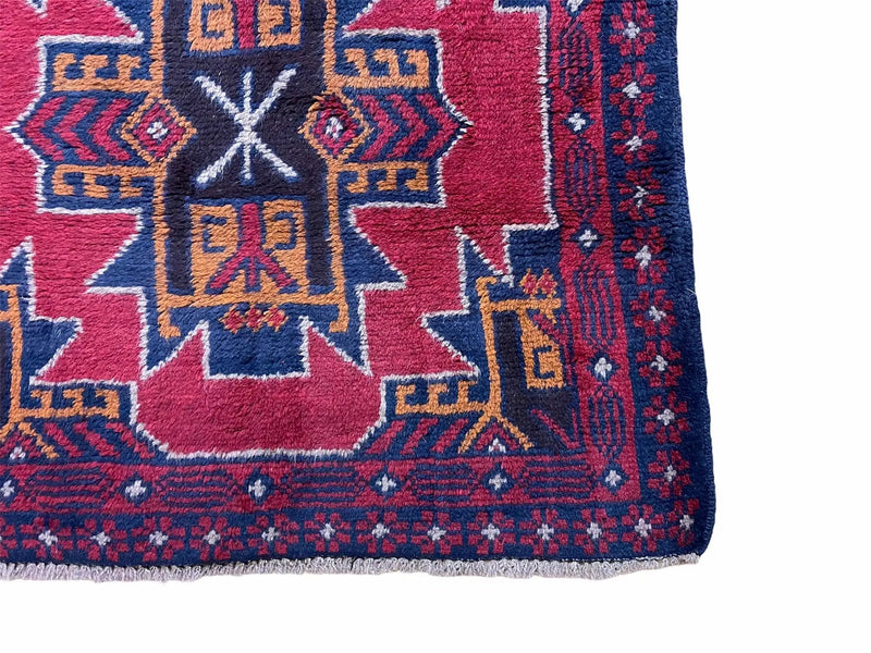 2' 8" X 4' 6" Vintage Handmade Tribal Wool Rug Balouchi Rug Afghan Rug Red Blue by Jewel Rugs