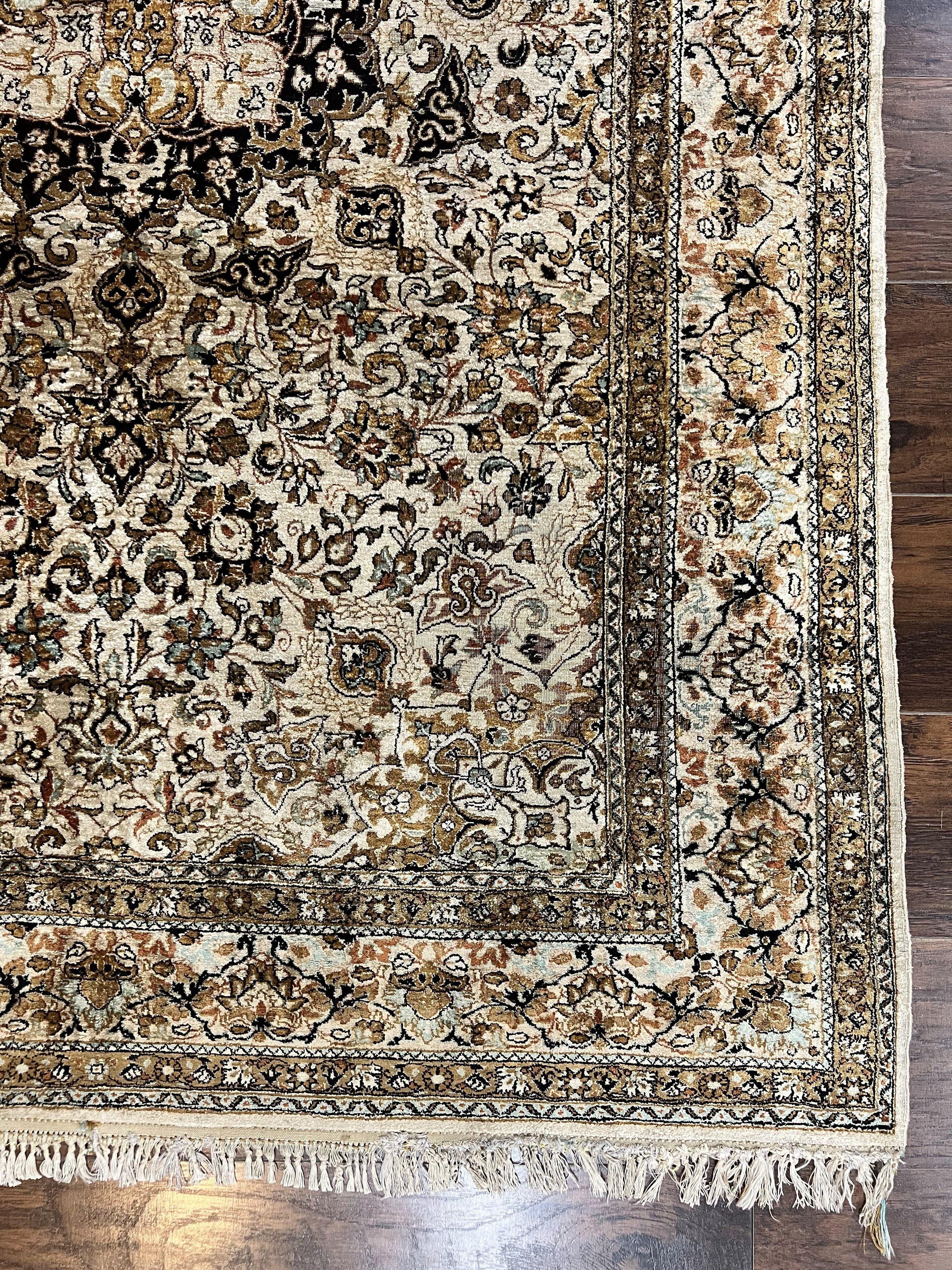 Persian Qum Silk Rug, Floral Medallion, Very Fine 60 Raj 475 KPSI, Handmade Hand Knotted Oriental Carpet, Silk on Silk by Jewel Rugs