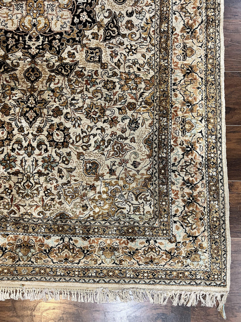 Persian Qum Silk Rug, Floral Medallion, Very Fine 60 Raj 475 KPSI, Handmade Hand Knotted Oriental Carpet, Silk on Silk by Jewel Rugs