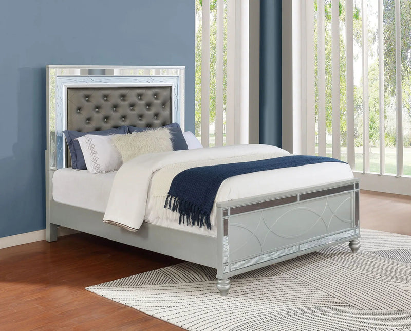 Gunnison Wood Queen LED Panel Bed Silver Metallic by Unique Piece Furniture