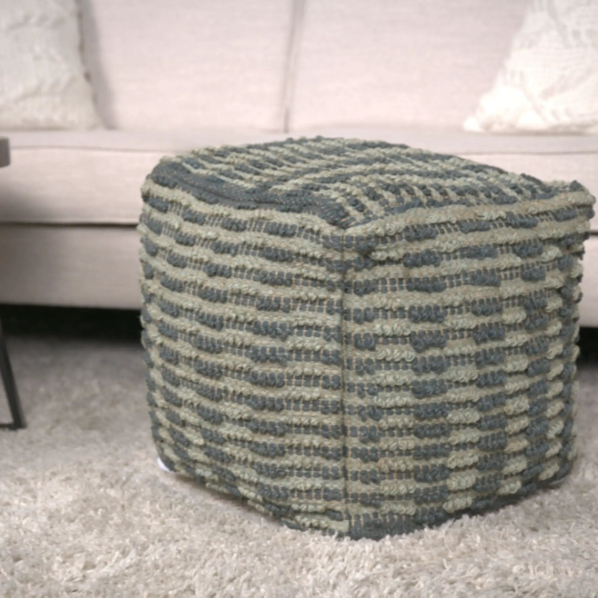 Walle - Fabric Square Pouf Ottoman And Floor Cushion Teal - Blue by Unique Piece Furniture