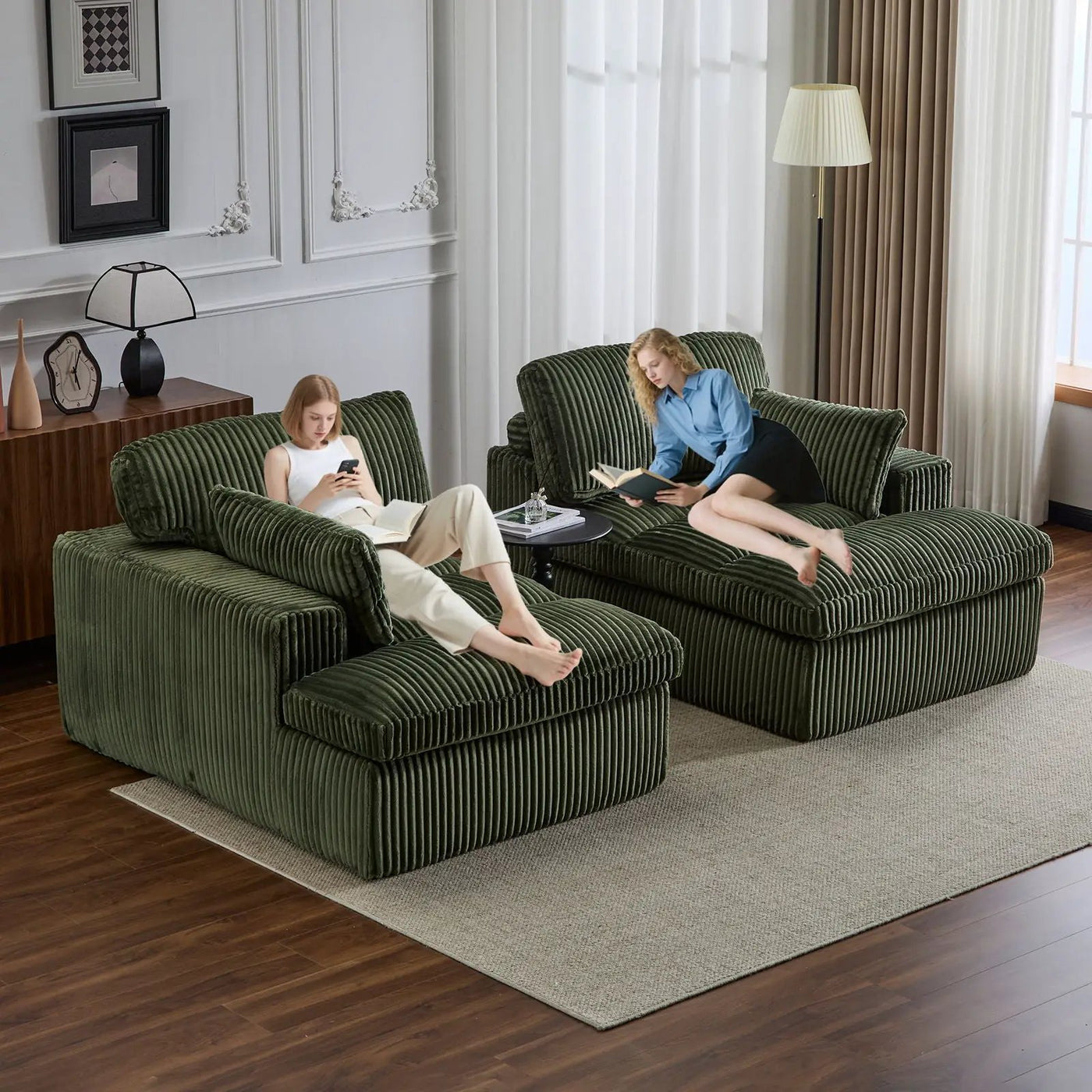 Double Chaise Lounge Chair, Oversized Upholstered Sleeper Cloud Couch by HouseOfZazla