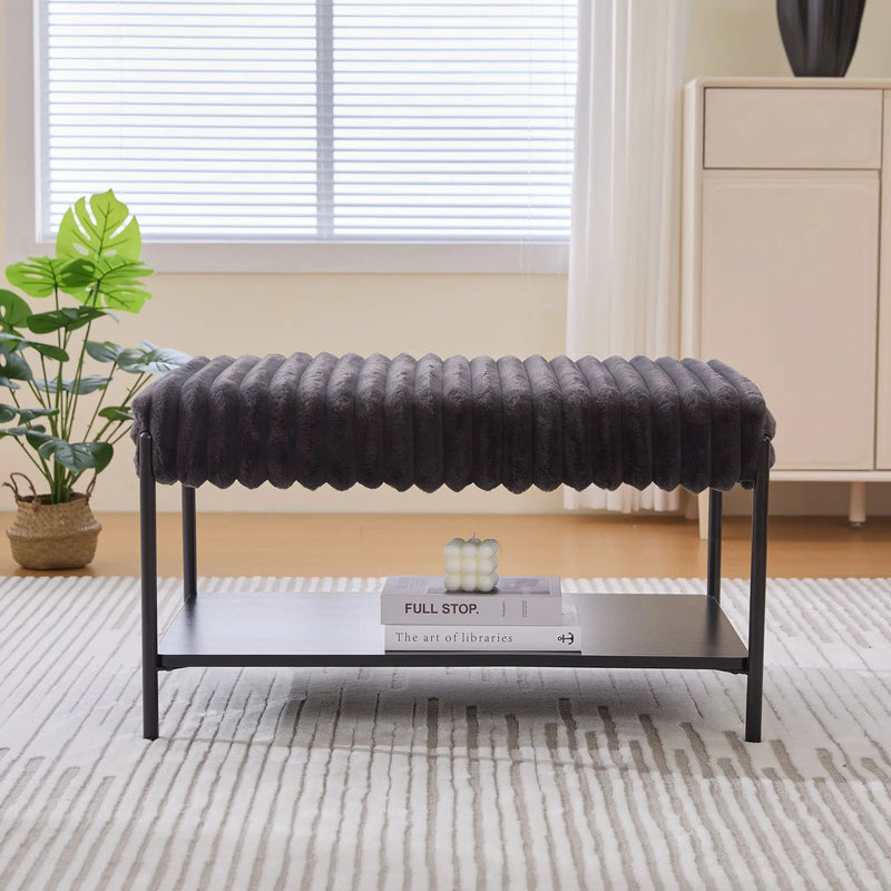 Upholstered Ottoman Coffee Table Foot Rest With Open Storage by Unique Piece Furniture