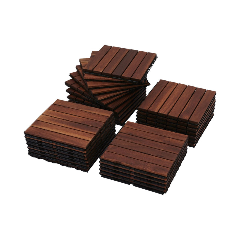 Interlocking Deck Tiles Striped Pattern, Square Acacia Hardwood Outdoor Flooring For Patio, Bancony, Pool Side by HouseOfZazla