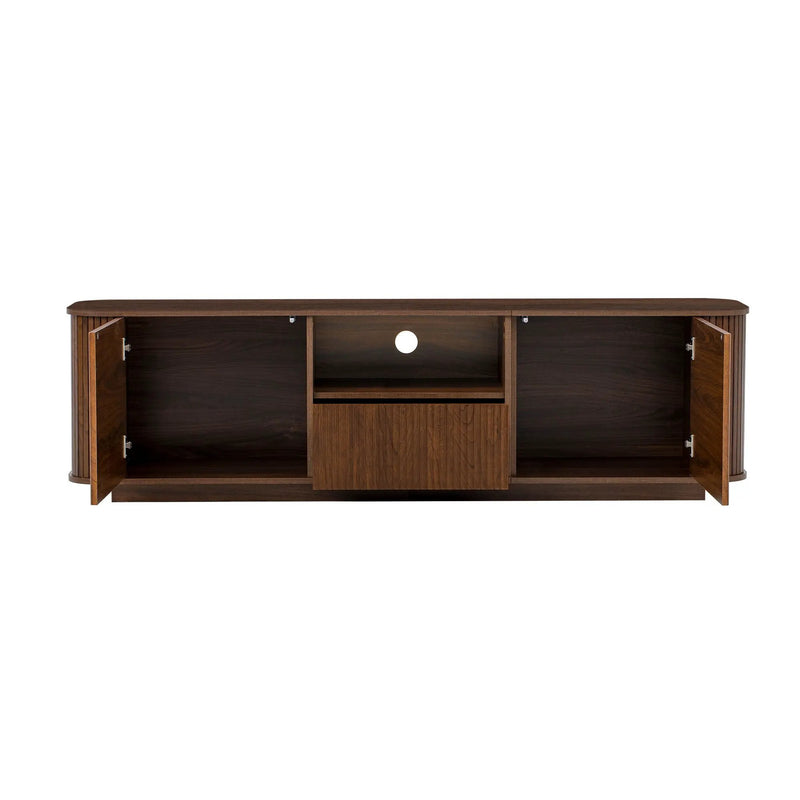 70" TV Stand With Ample Storage, Curved Corners - Dark Brown