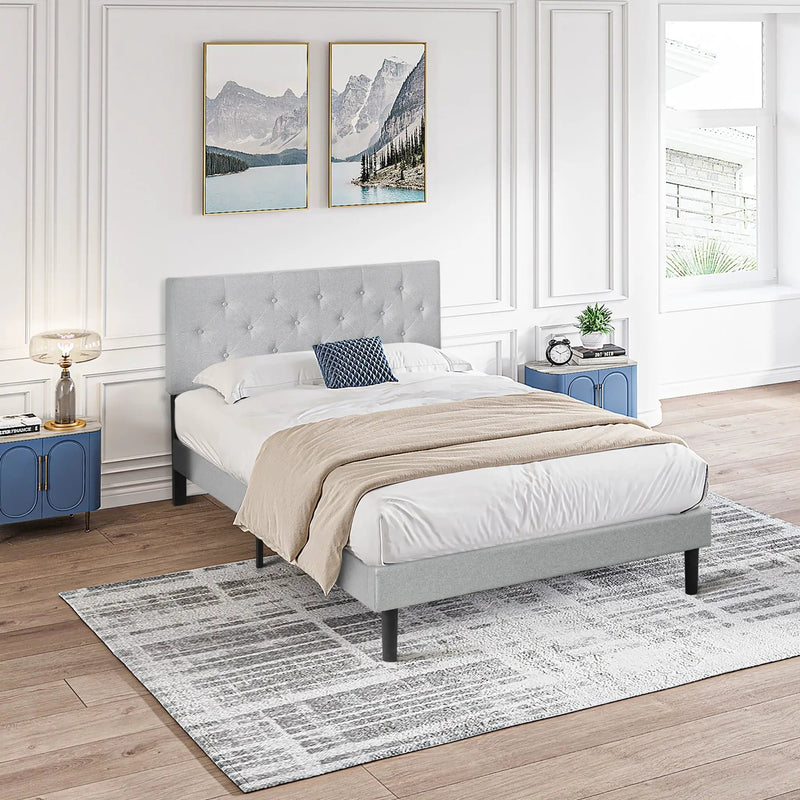 Modern Upholstered Platform Bed Frame With Button Tufted Fabric Headboard by Unique Piece Furniture
