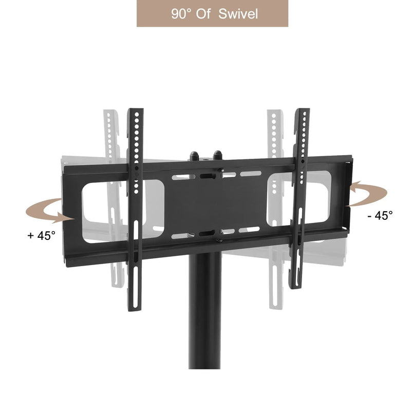 Height And Angle Adjustable Multi-Function Tempered Glass Metal Frame Floor With Lockable Wheels Mobile TV Stand, Lcd / Plasma TV Bracket 2 Tier Tempered Glass Shelves For Multiple Media Devices - Black by Unique Piece Furniture