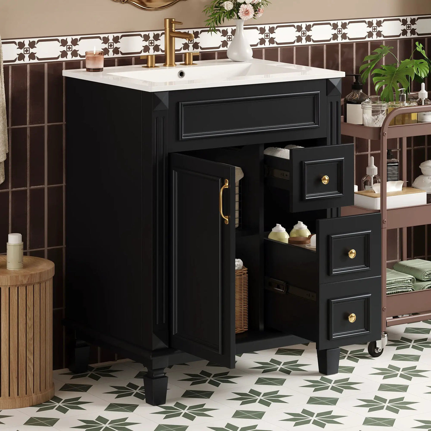 Bathroom Vanity With Sink, Compact Cabinet & 2 Drawers And Adjustable Shelf by Unique Piece Furniture
