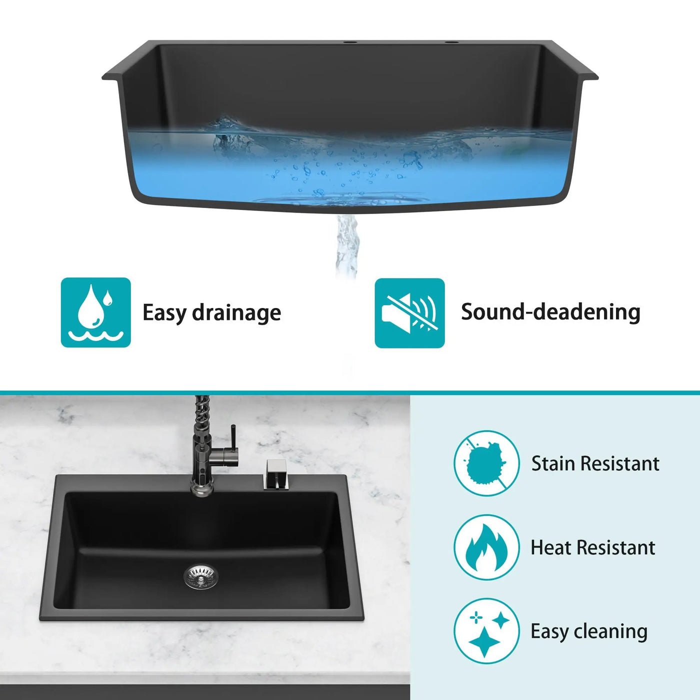 Quartz Kitchen Sink, Granite Composite, Drop In Sink With Durable Design by HouseOfZazla