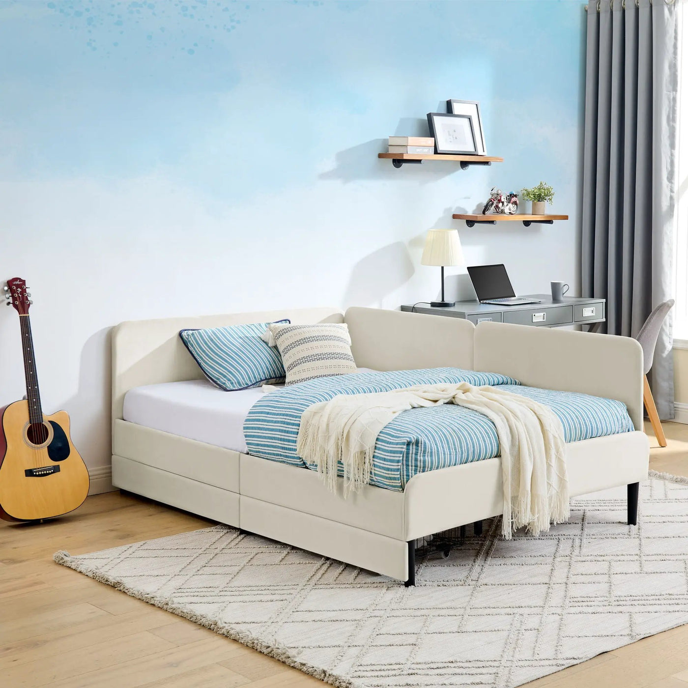 Upholstered Platform Bed Frame With 2 Storage Drawers And Adjustable Sofa Bed by Unique Piece Furniture