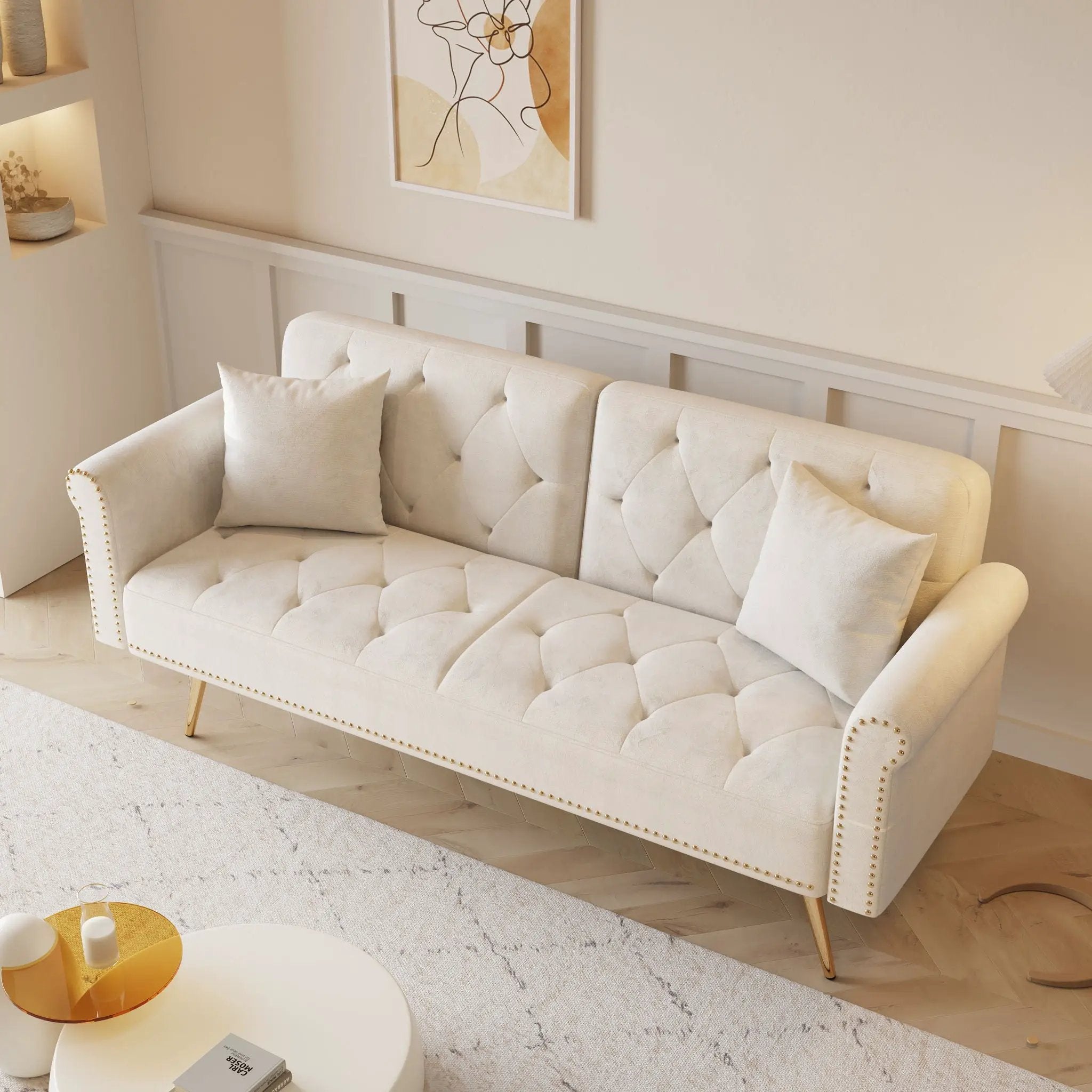 Luxurious Sofa Bed With Nail Head Trim And Matching Pillow by Unique Piece Furniture