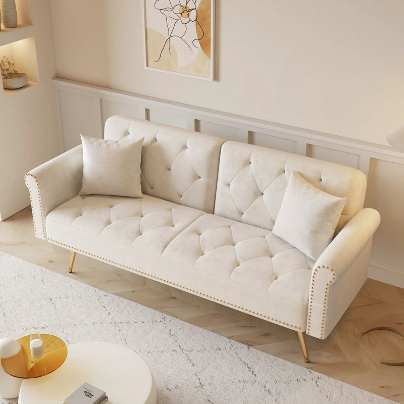 Luxurious Sofa Bed With Nail Head Trim And Matching Pillow by Unique Piece Furniture
