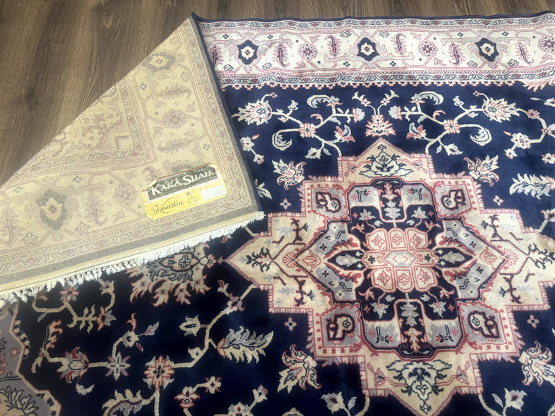 Karastan Rug Navy Serapi, Kara Shah Rug, Navy Blue, 5.6 x 8.6, Vintage Karastan Area Rug, Wool Pile Karastan Rug by Jewel Rugs