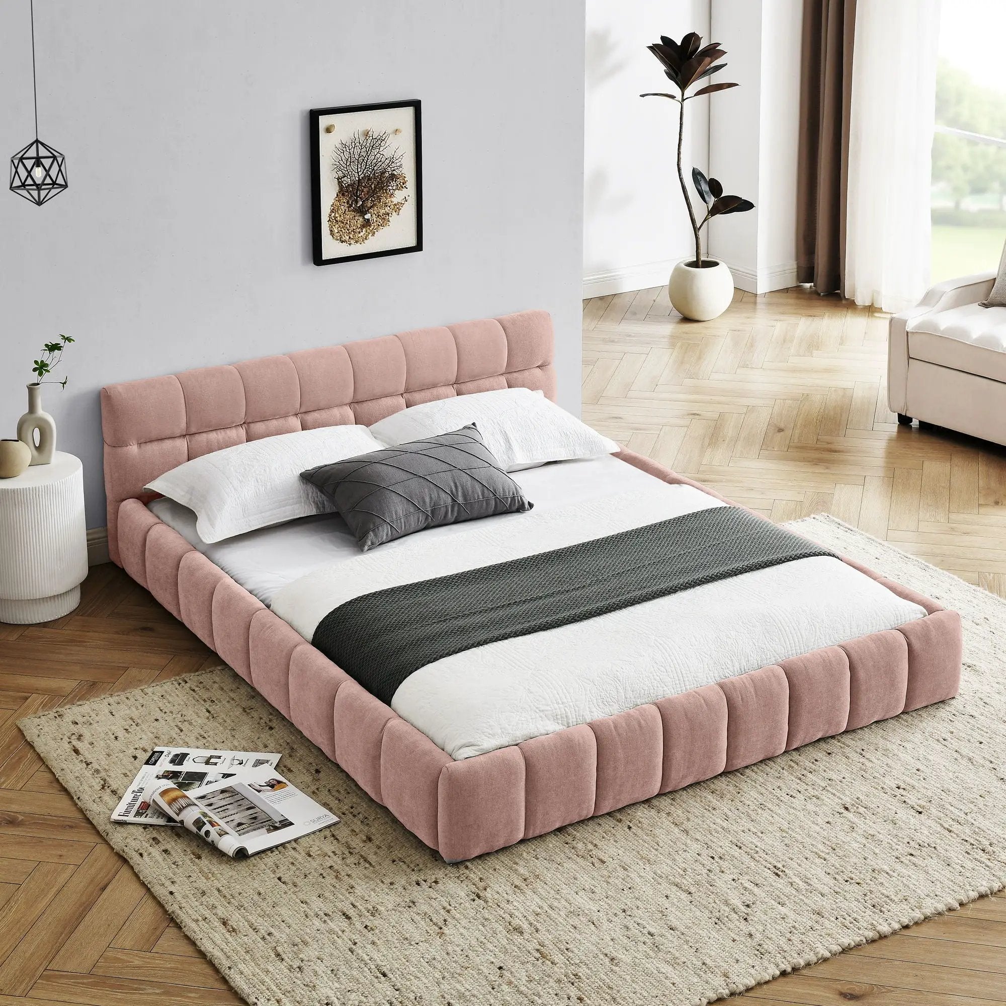 Modern Platform Bed Frame With Thick Fabric by Unique Piece Furniture