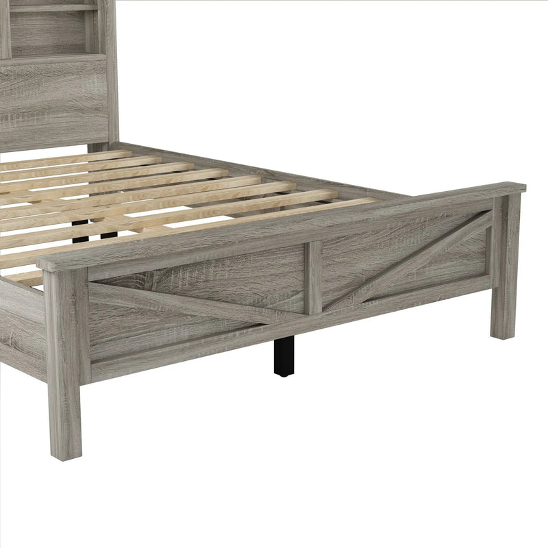 3-Pieces Bedroom Set Queen Size Farmhouse Platform Bed with Storage Headboard and Charging Station by HouseOfZazla