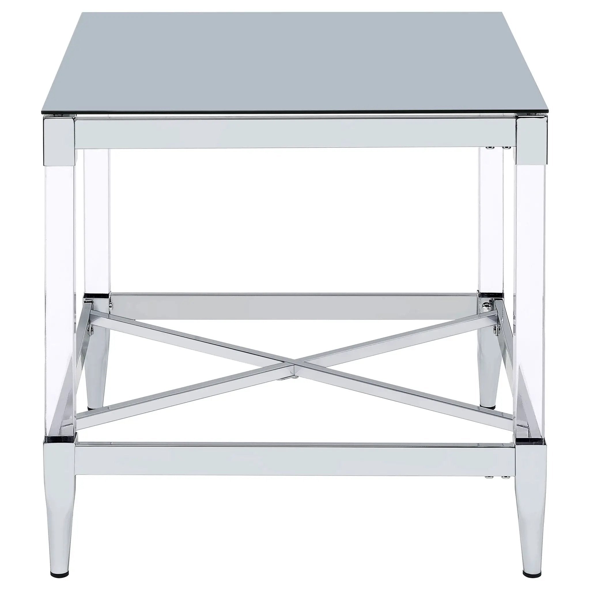 Lindley Square Tempered Mirror Acrylic Side End Table Chrome by Unique Piece Furniture
