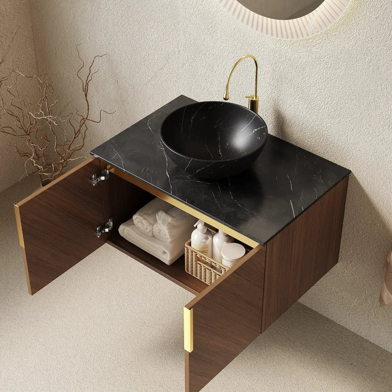 ARAI 30" Bathroom Vanity & Sink, Floating Plywood Storage Cabinet with 2 Doors by HouseOfZazla