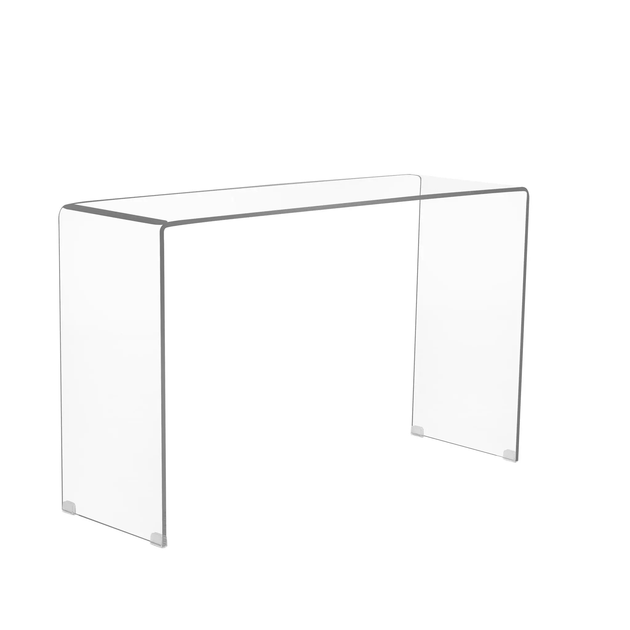 Elegant Transparent Tempered Glass Console Table With Rounded Edges, Modern Sofa Table - Clear by HouseOfZazla