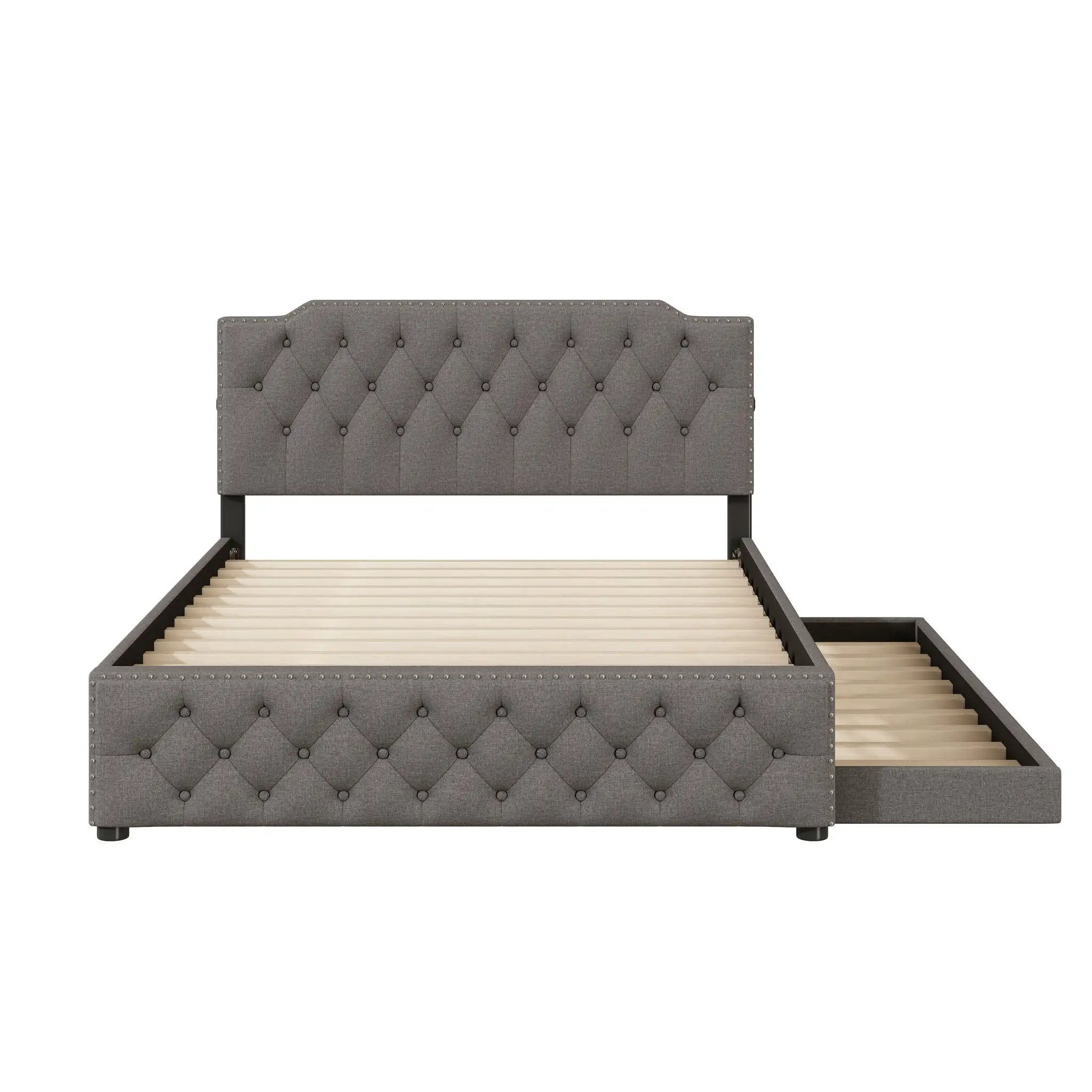 Upholstered Platform Bed With Trundle And 2 Sets Of USB Ports On Each Side, Fabric by Unique Piece Furniture