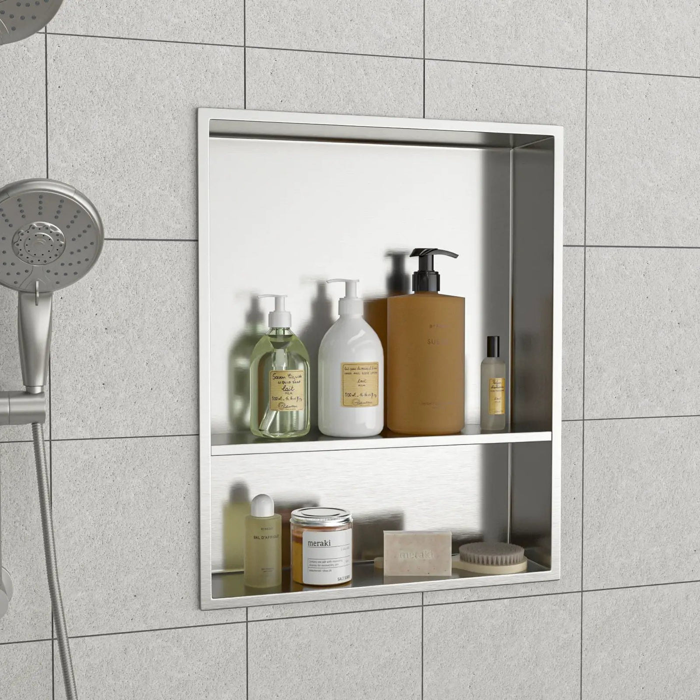 Modern Stainless Steel Shower Niche Double Shelf For Bathroom by HouseOfZazla
