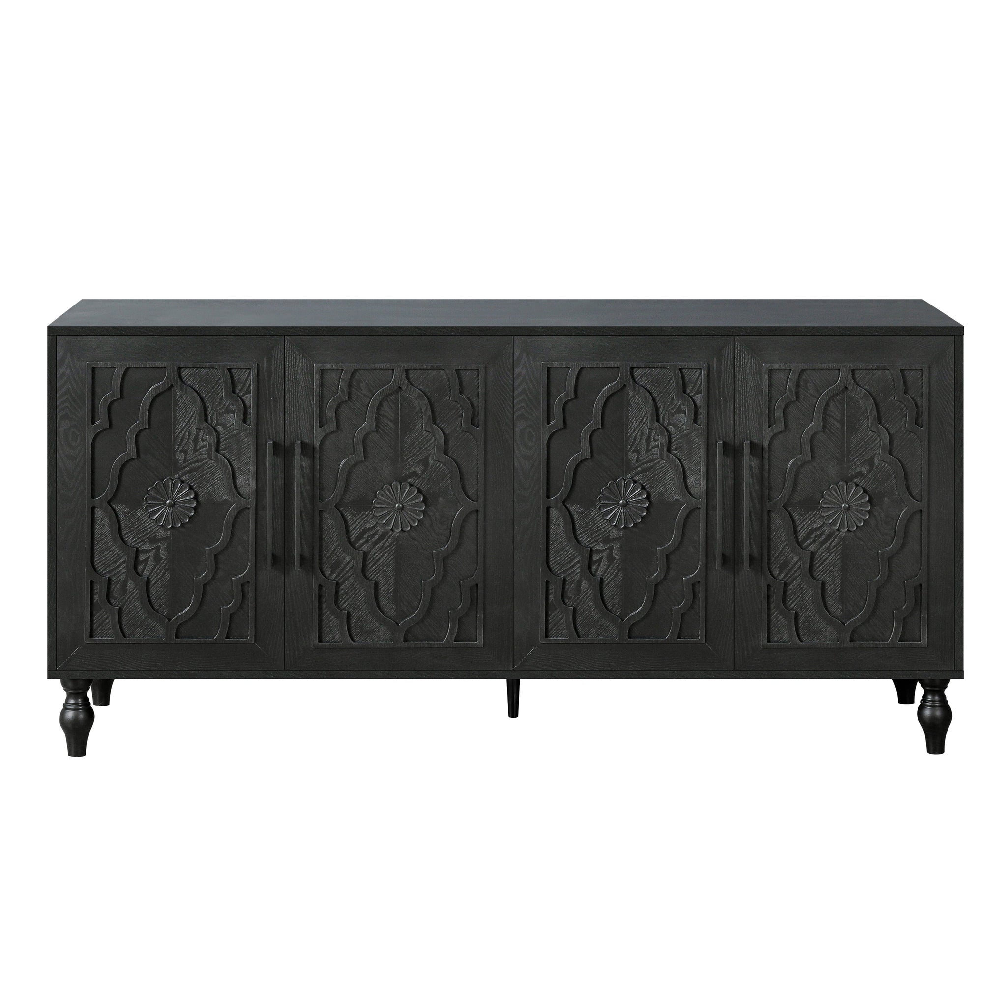Carved Flower Door Large Storage Cabinet with Metal Handle by HouseOfZazla