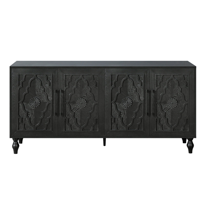 Carved Flower Door Large Storage Cabinet with Metal Handle by HouseOfZazla