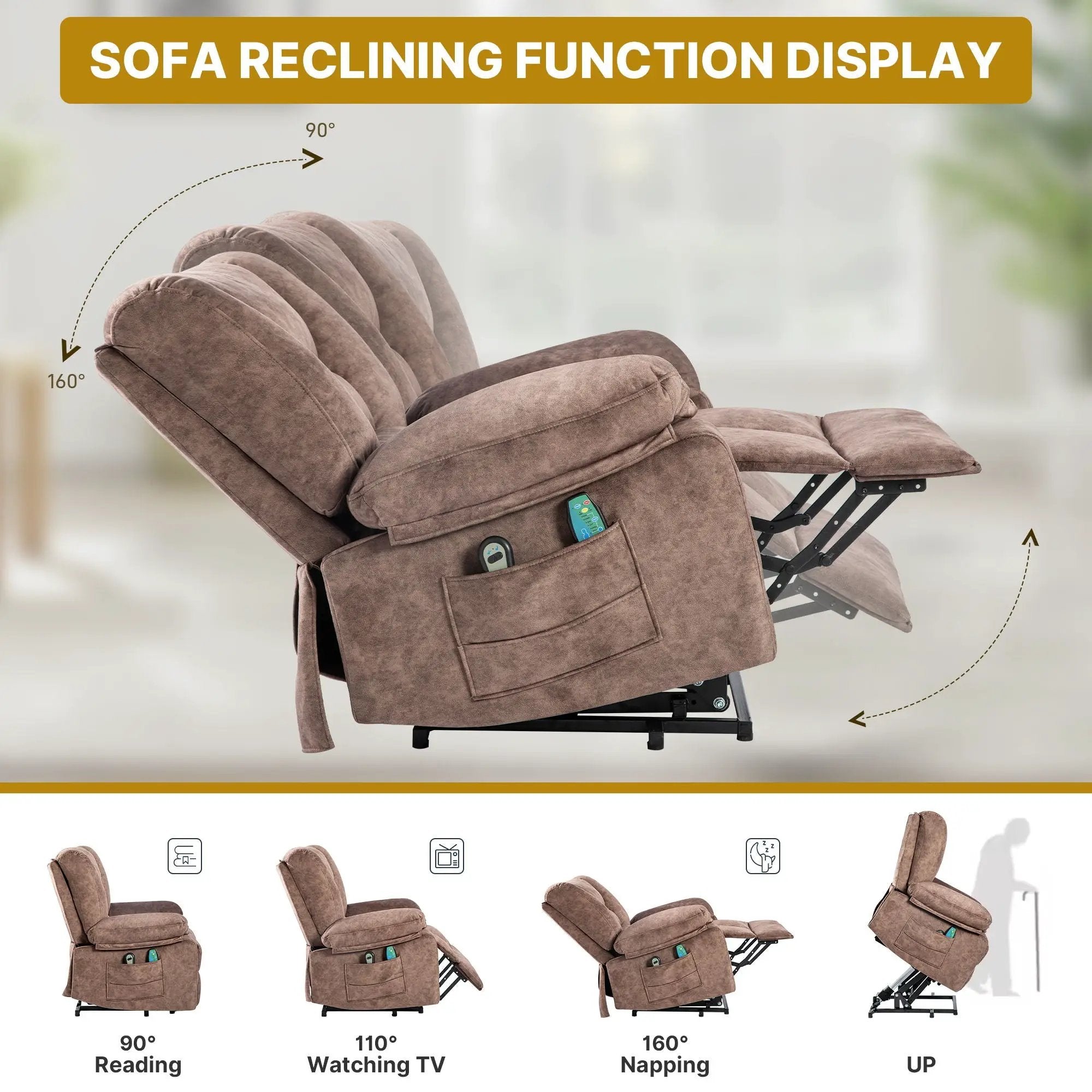 Power Lift Recliner Chair Sofa With Massage by Unique Piece Furniture