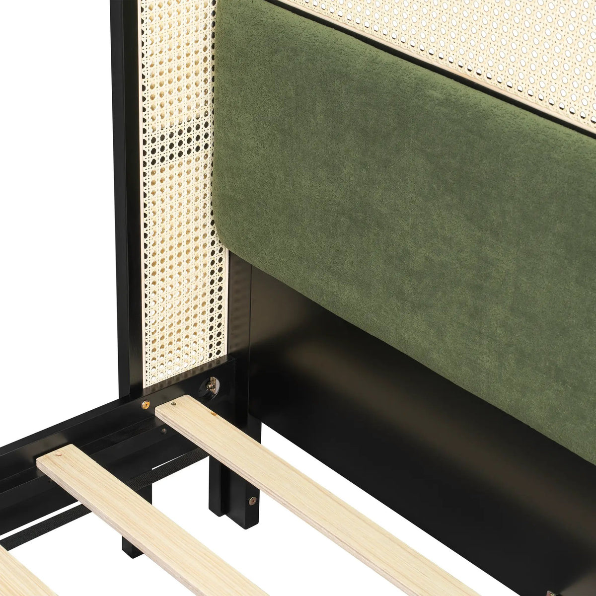 Queen Size Bed Frame with Plush Green Upholstered Headboard by HouseOfZazla