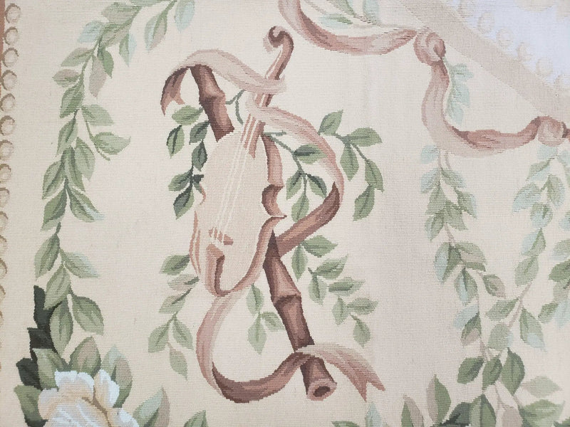 Elegant Aubusson Rug 10 x 14, Cream and Ivory Simple Aubusson Floral Carpet, Hand-Woven, European, New Aubusson Rug, Wool Area Rug, Violins by Jewel Rugs