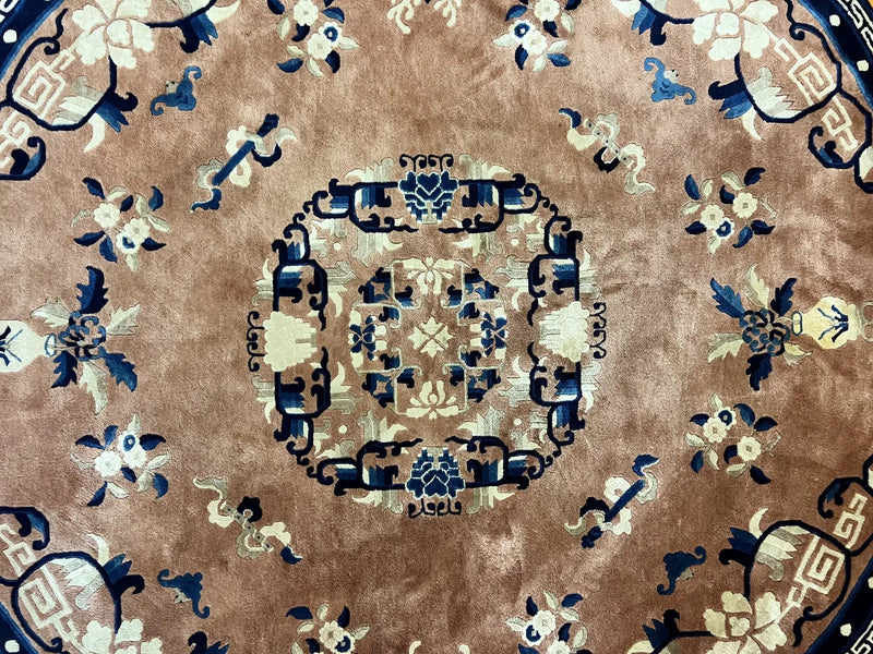Antique Round Chinese Wool Rug 8x8, Chinese Peking Carpet, Asian Oriental Carpet 8 x 8 ft, Chinese Art Deco Rug, Nichols Rug by Jewel Rugs