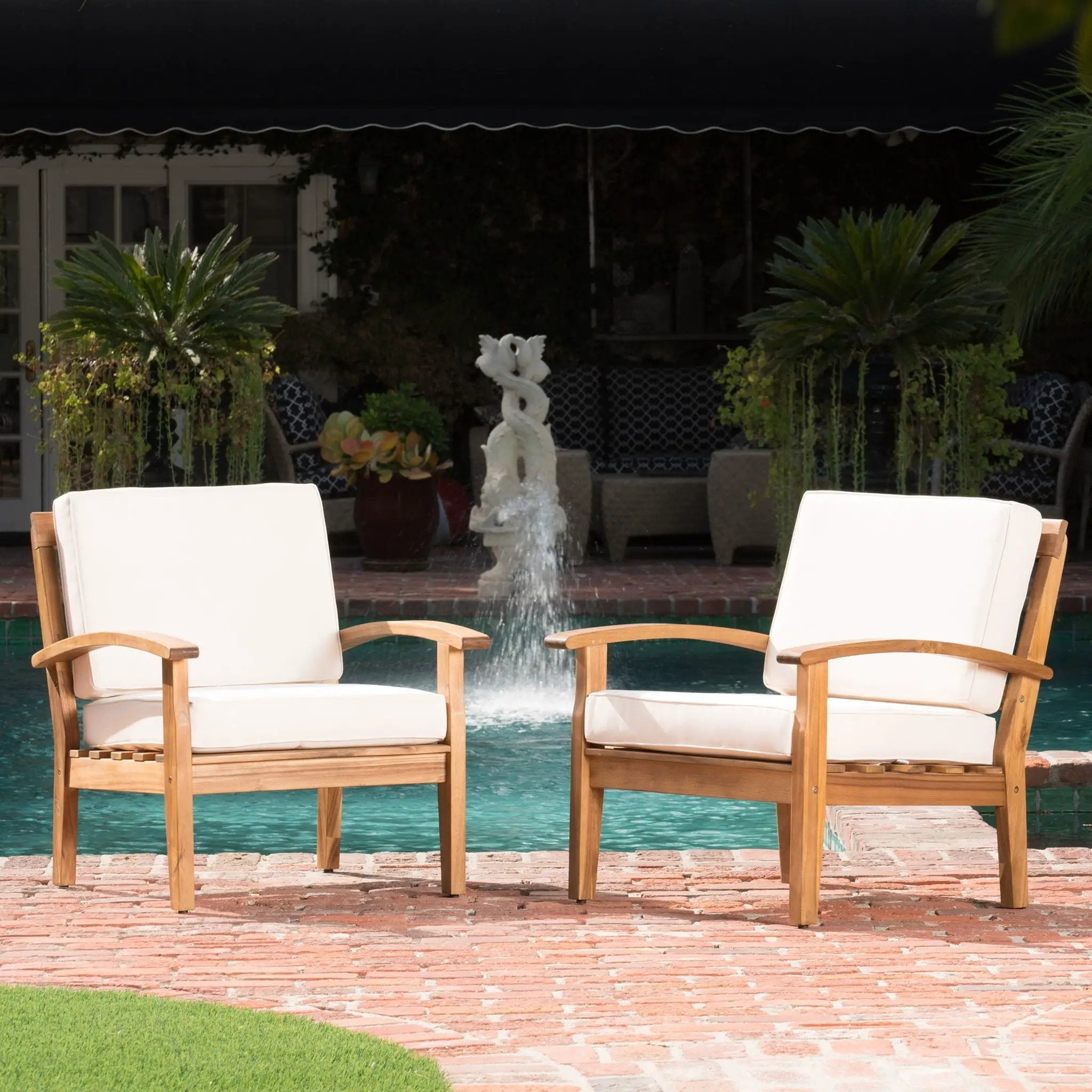 Outdoor Club Chair With Cushion And Acacia Wood Frame - Teak by HouseOfZazla