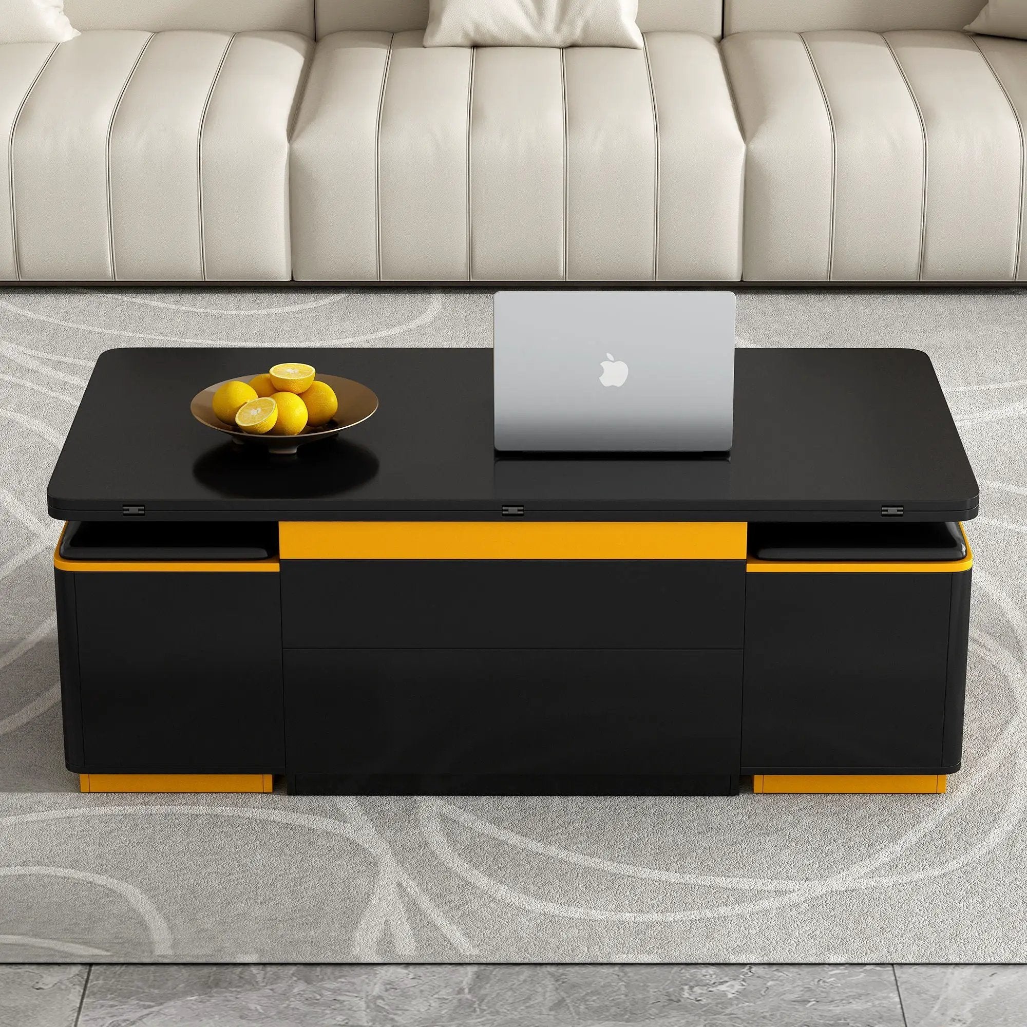 Lift Top Coffee Table With 4 Storage Stools by Unique Piece Furniture
