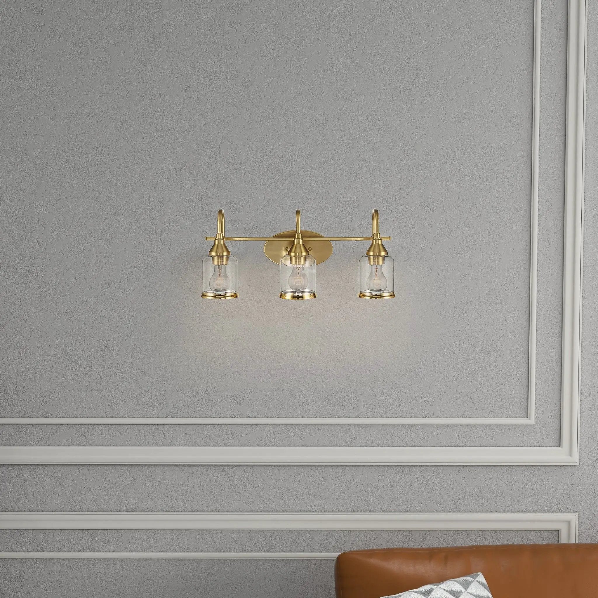 3 Lights Brush Vanity Light - Clear / Gold by Unique Piece Furniture