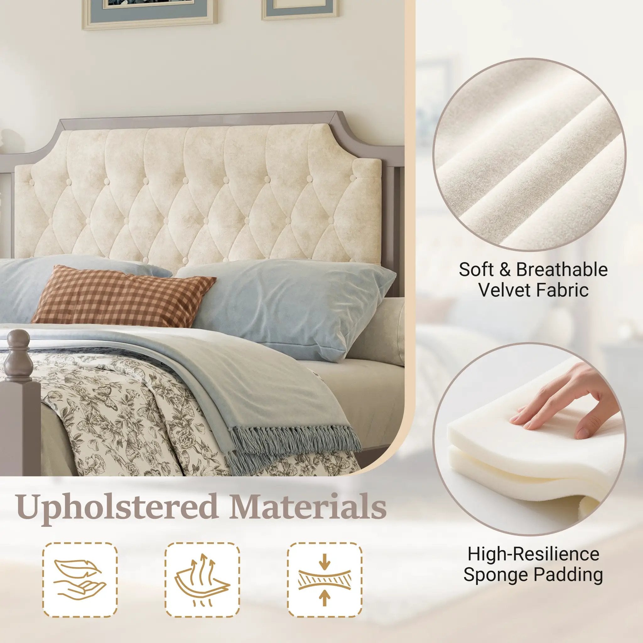 Queen Size Upholstered Platform Bed with Button Tufted Headboard by HouseOfZazla