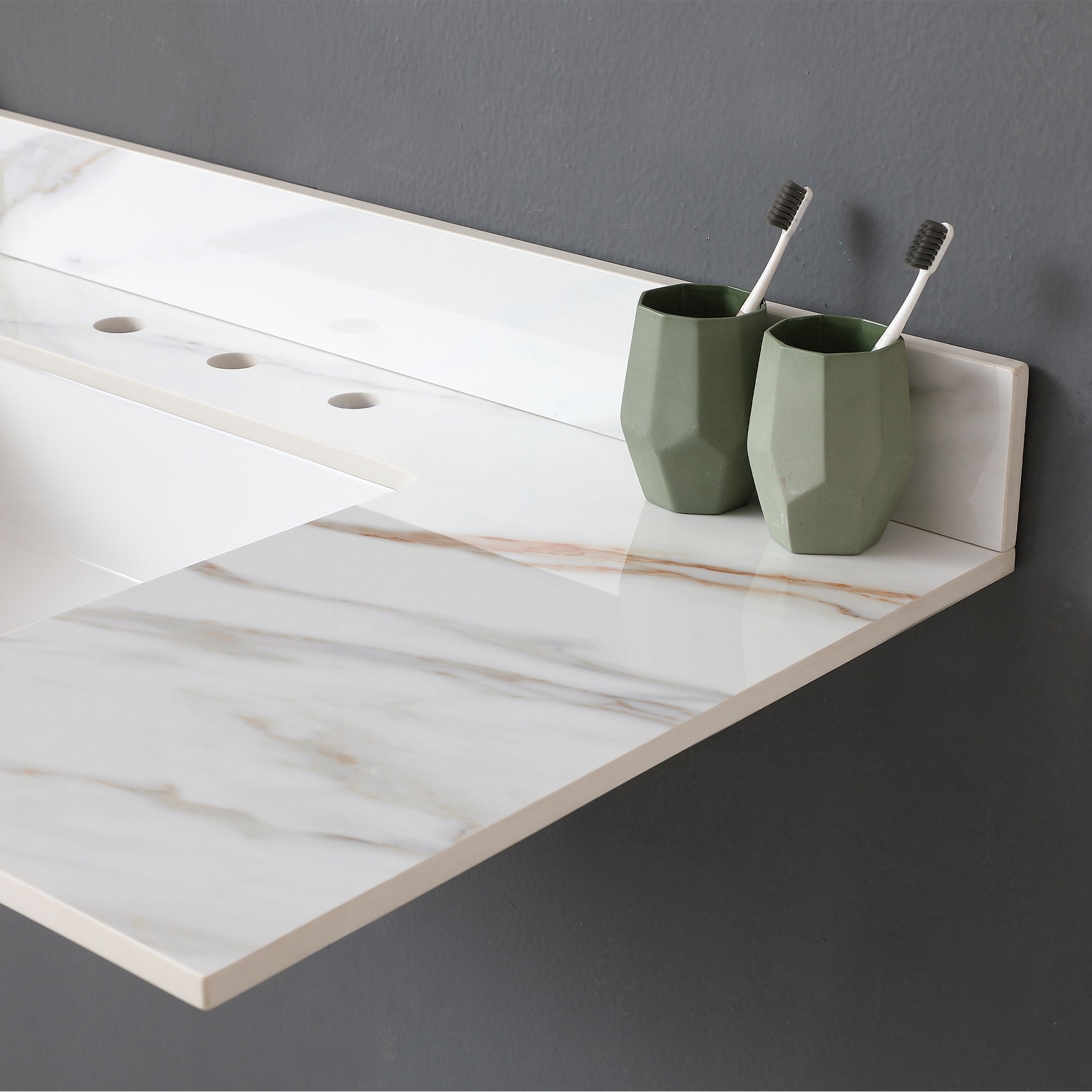 Vanity Top With Undermount Sink And Backsplash, Sintered Stone by HouseOfZazla