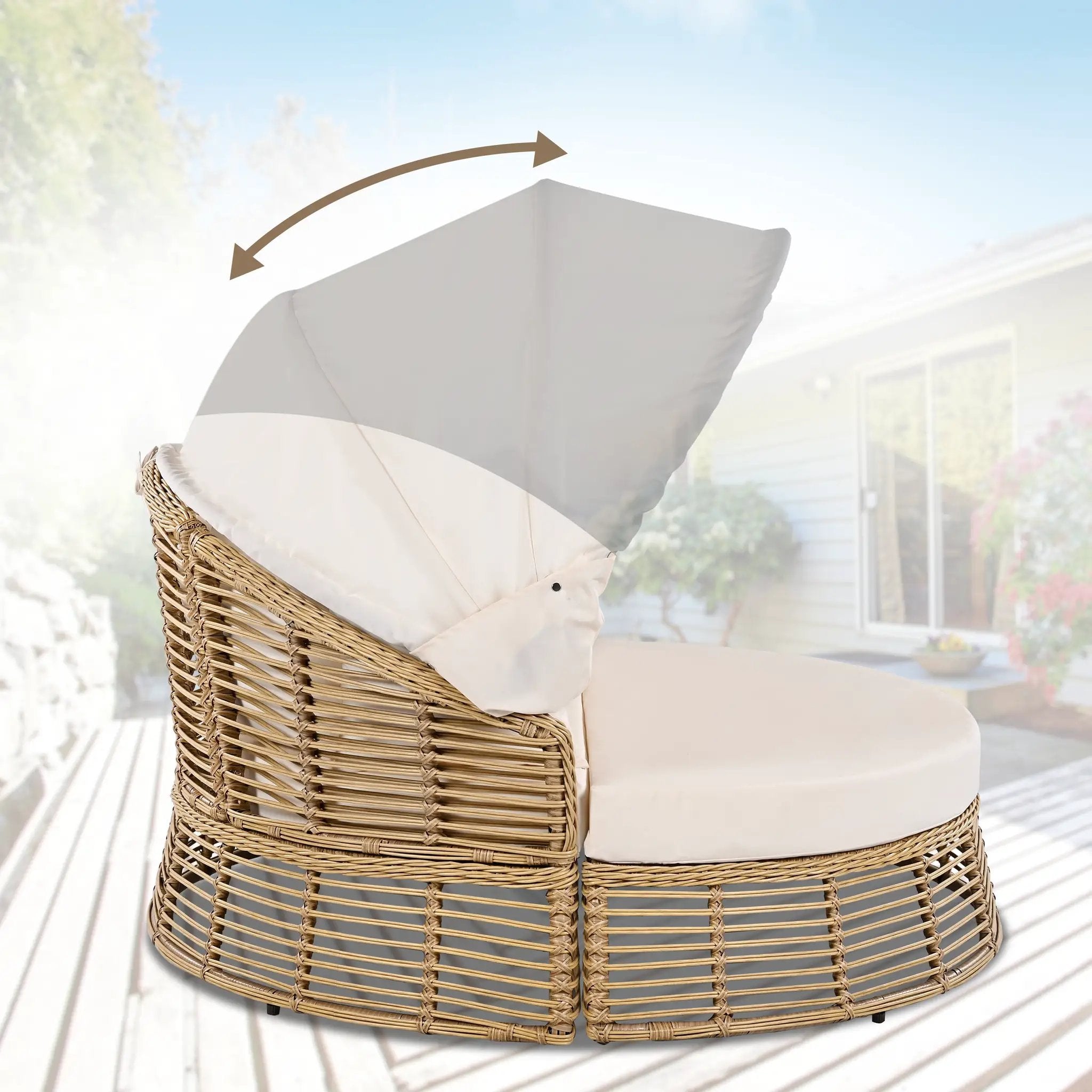 Outdoor Patio Rattan Round Daybed with Retractable Canopy by HouseOfZazla
